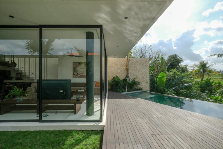 Modern house with pool and garden view