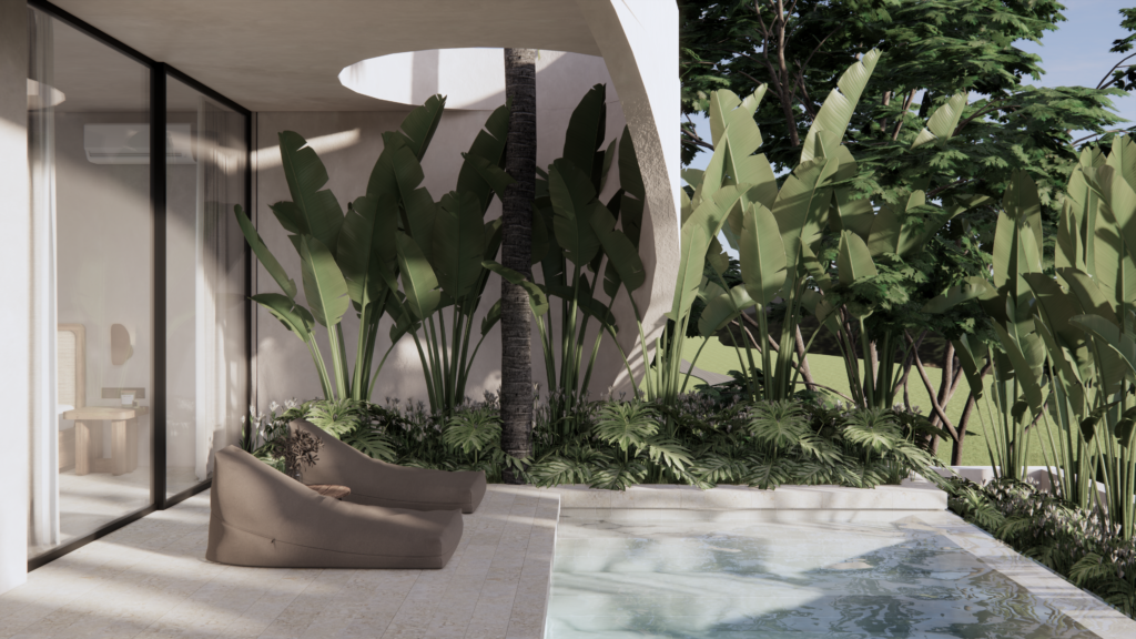 Modern villa with rooftop lounge and lush garden