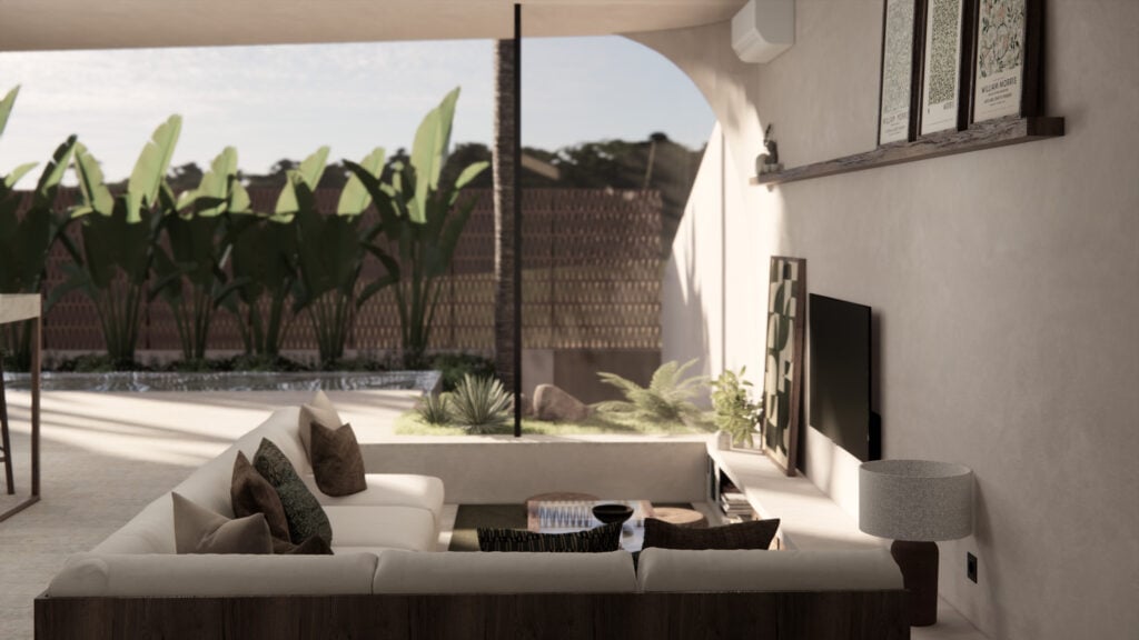 Modern living room and kitchen interior design