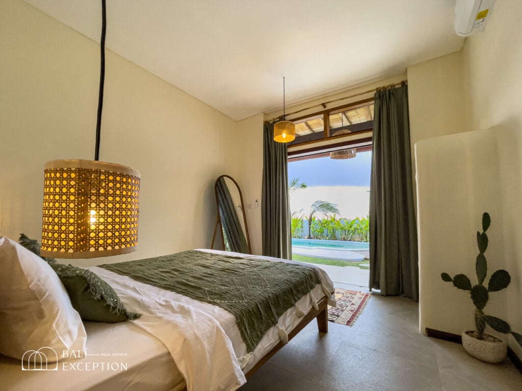 Cozy bedroom with pool view