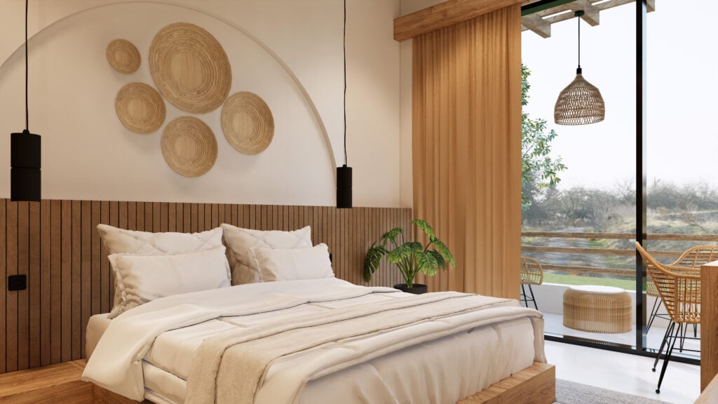Cozy bedroom with nature view