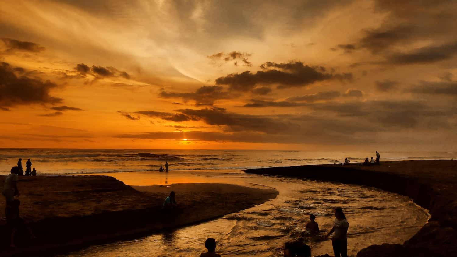 People enjoying a sunset at the beach