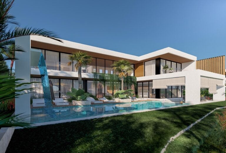 Modern luxury villa with swimming pool.