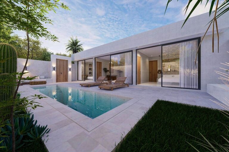 Modern villa with pool and garden view