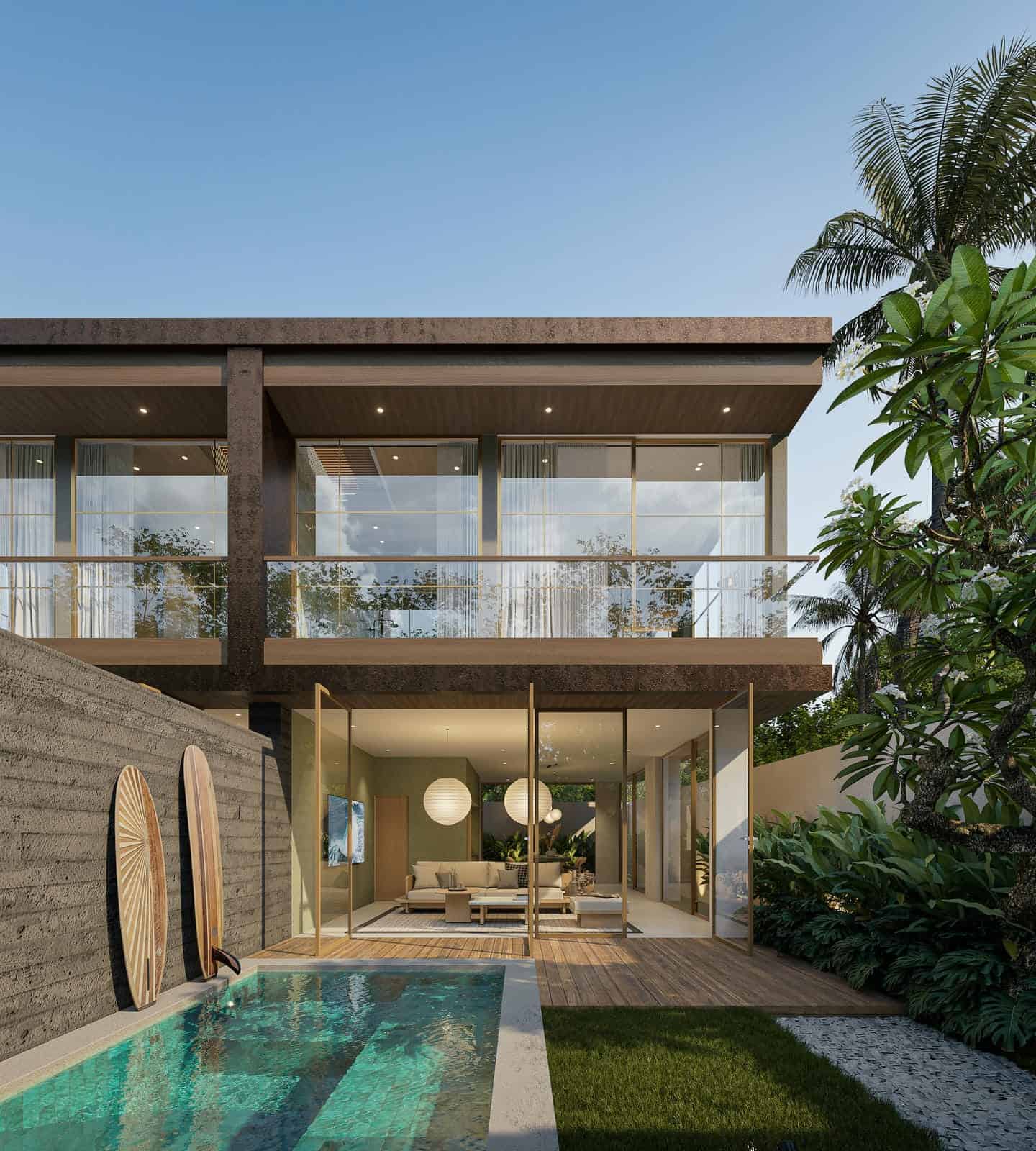 Modern house with pool and balcony view