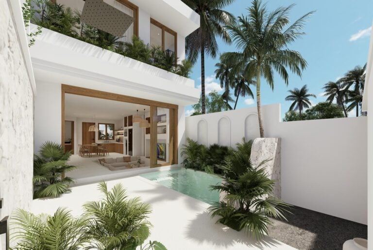 Modern house with outdoor pool and palm trees