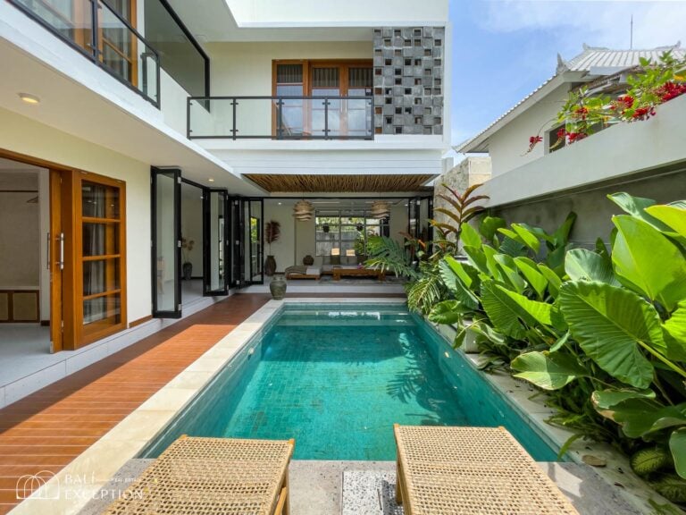 Modern villa with pool and tropical plants