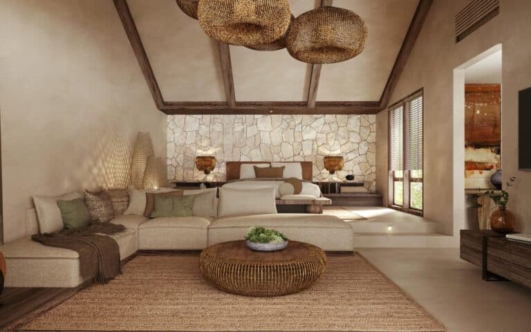 Cozy living room with modern rustic decor.