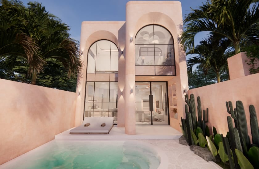 Modern villa with pool and desert landscaping