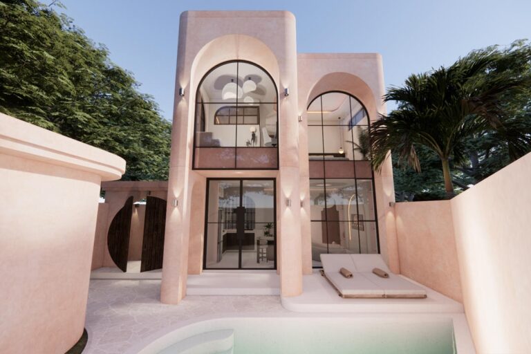 Modern villa with pool and arched windows