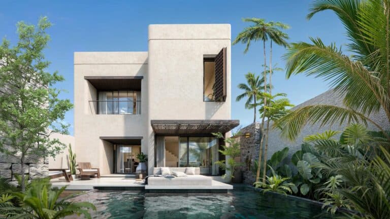 Modern house with pool and tropical garden