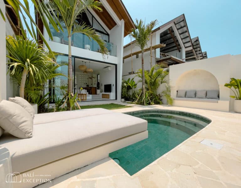 Modern villa with pool and palm trees