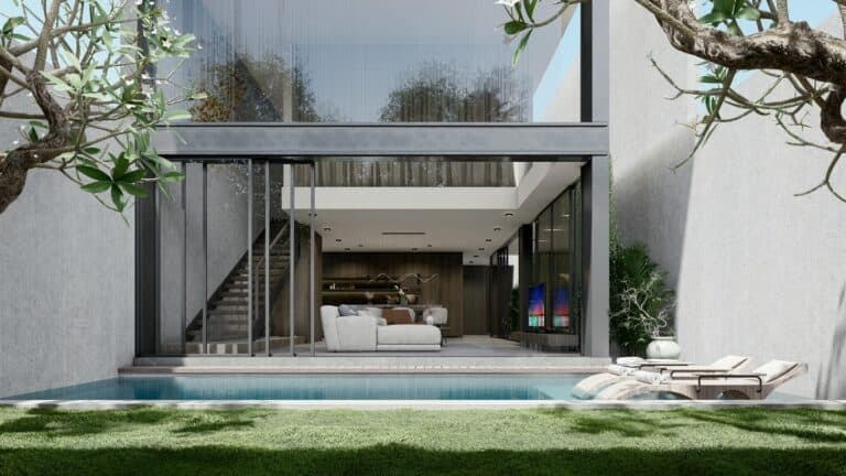 Modern house with pool and garden view