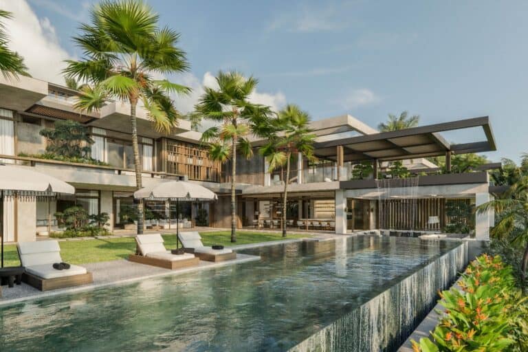 Luxury villa with pool and palm trees