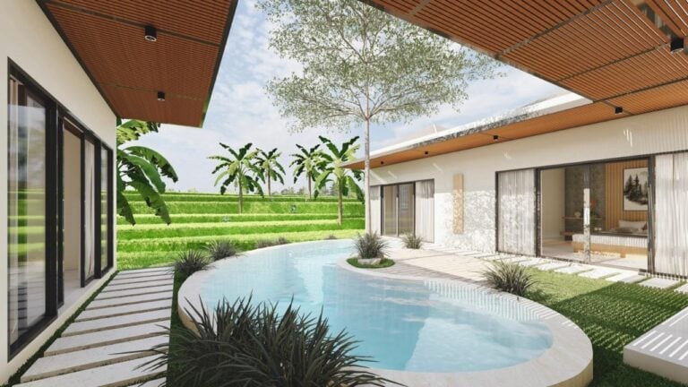Modern villa with pool and garden view
