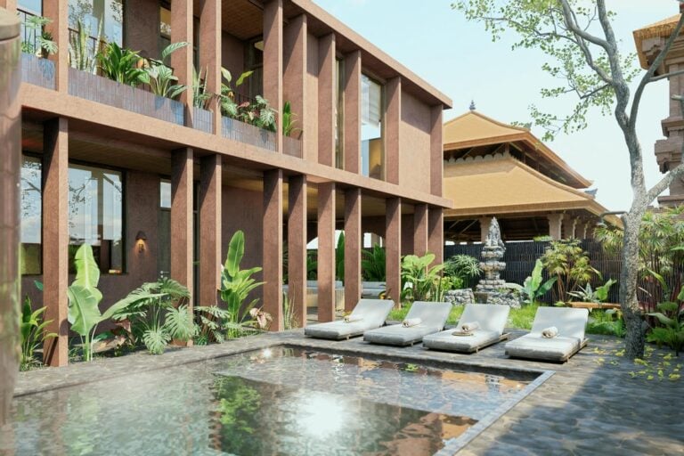 Modern villa with pool and tropical garden