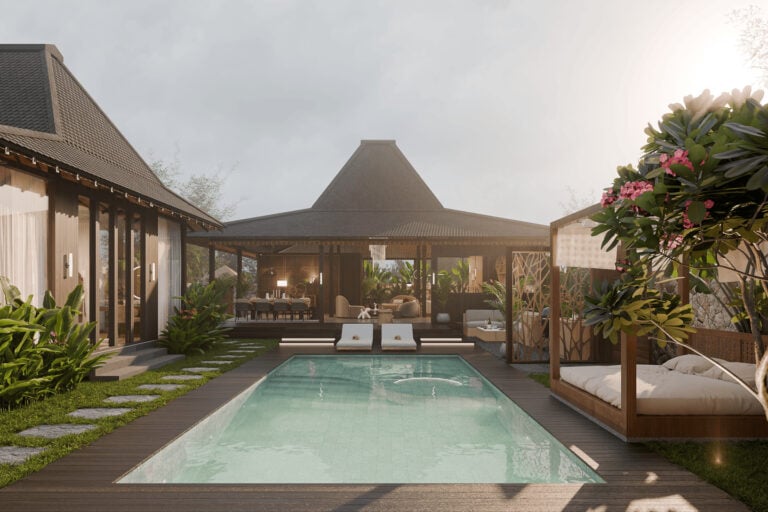 Luxury villa with pool and garden landscape