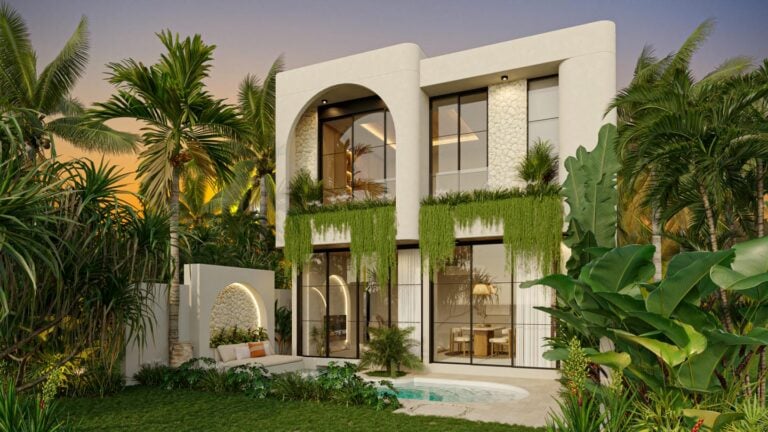 Modern villa with lush tropical garden