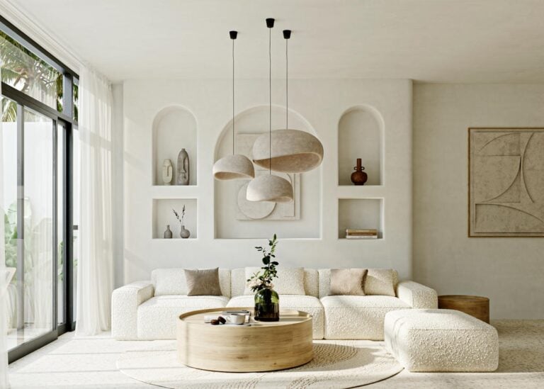 Modern minimalist living room with natural light