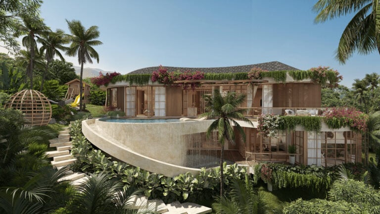 Tropical villa with pool and lush gardens