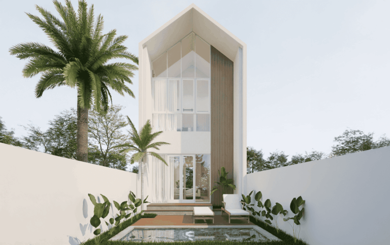 Modern house with pool and palm trees