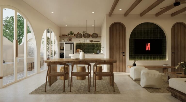 Modern rustic living room with wooden furniture