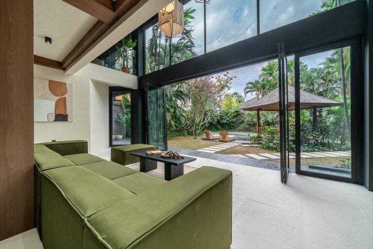 Modern living room with garden view